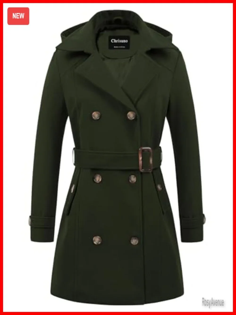 Double Breasted Hooded Long Winter Pea Coat Trench Coat